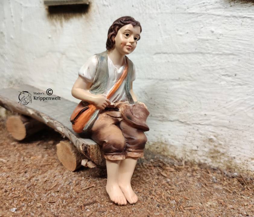Artikel anzeigen sitzender Wanderer als Krippenfigur aus Kunstharz