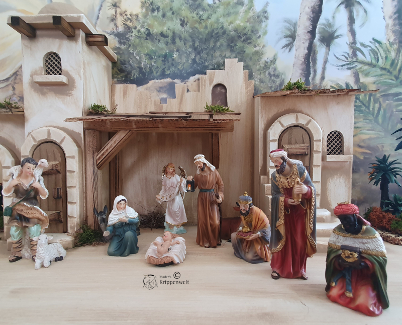klicken um großes Bild anzuzeigen orientalisches Krippenfiguren Set aus Kunstharz 11cm und 11 teilig